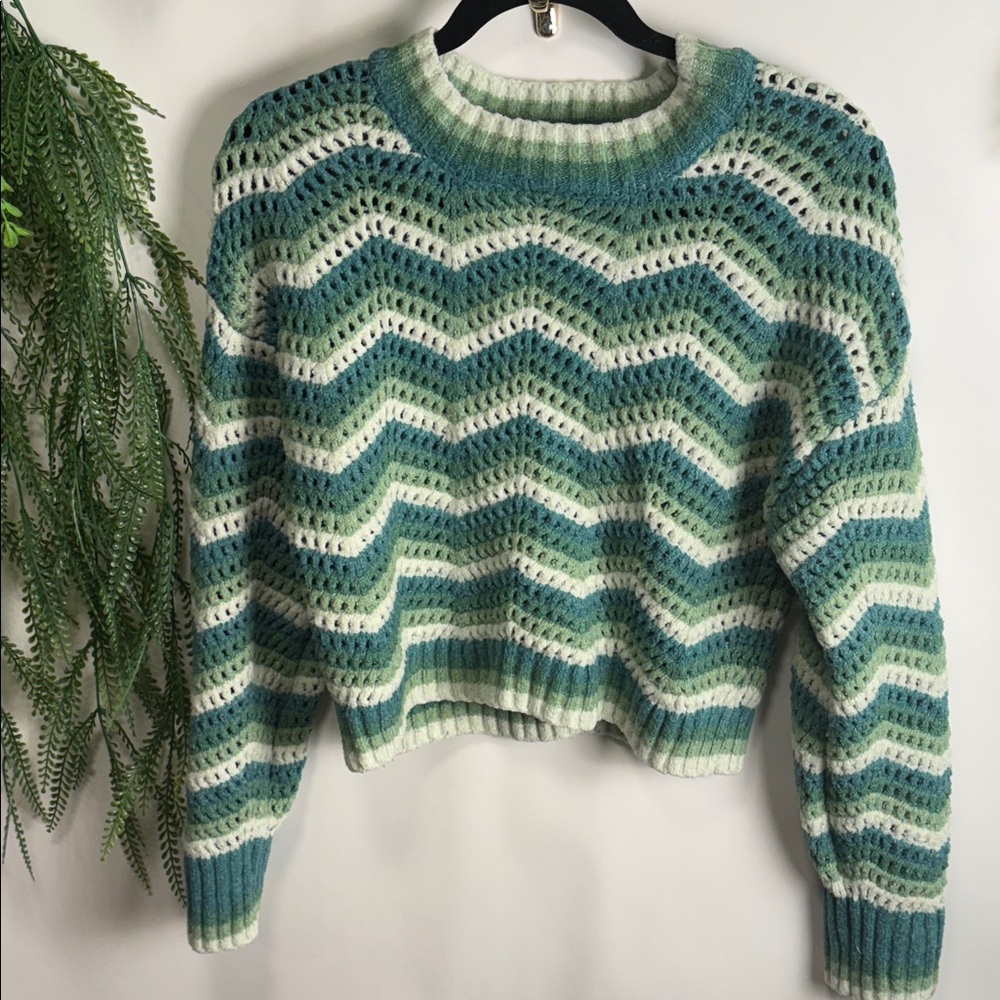 Hippie Rose Teal and Cream Chevron Sweater